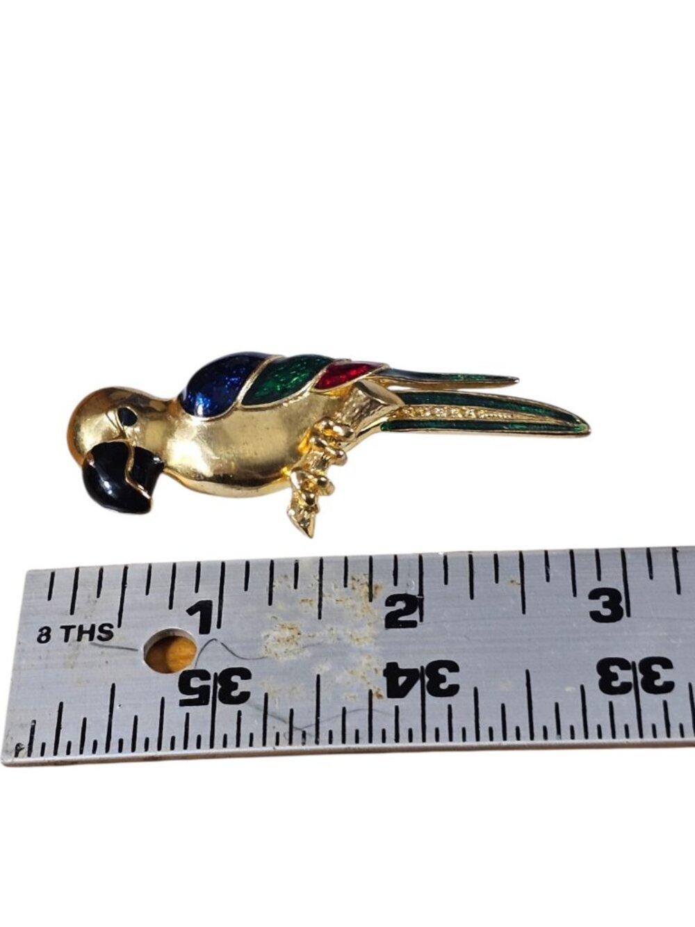 Vintage Parrot Brooch Gold Tone Enamel Bird Pin Colorful Statement Jewelry - Picture 3 of 3